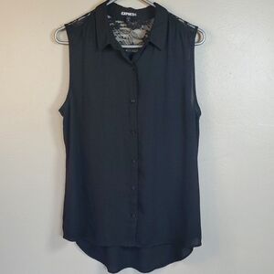 Express Black Sleeveless Top With Lace. Longer Back, Size Large